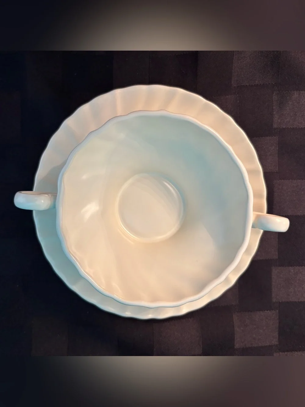 Vintage Franciscan Coronado Matte Off‑White Cream Soup Bowl & Saucer Set